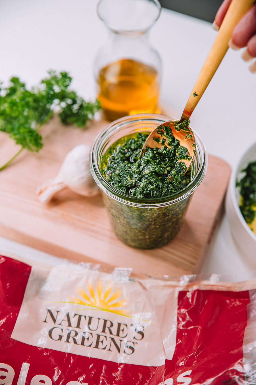 Kale Chimichurri Sauce made with Nature's Greens Kale.