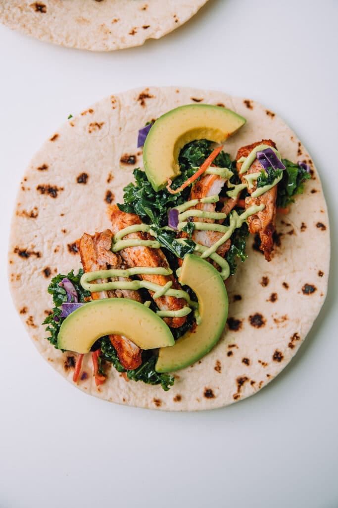 Chicken Tacos with Cilantro Lime Kale Slaw by Mash and Spread