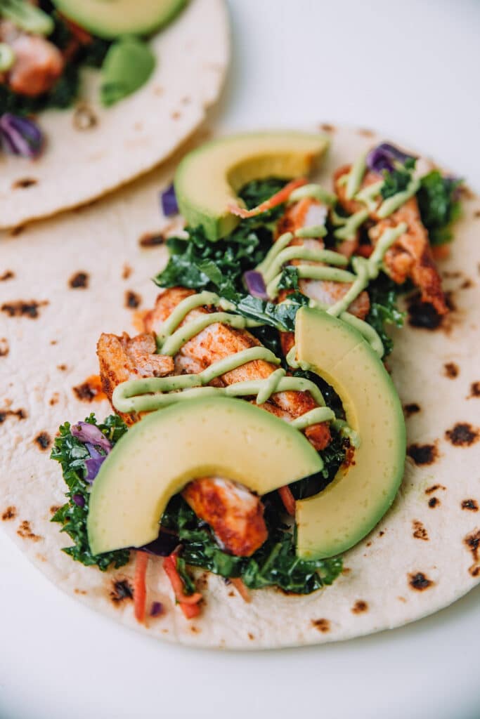 Chicken Tacos with Cilantro Lime Kale Slaw by Mash and Spread