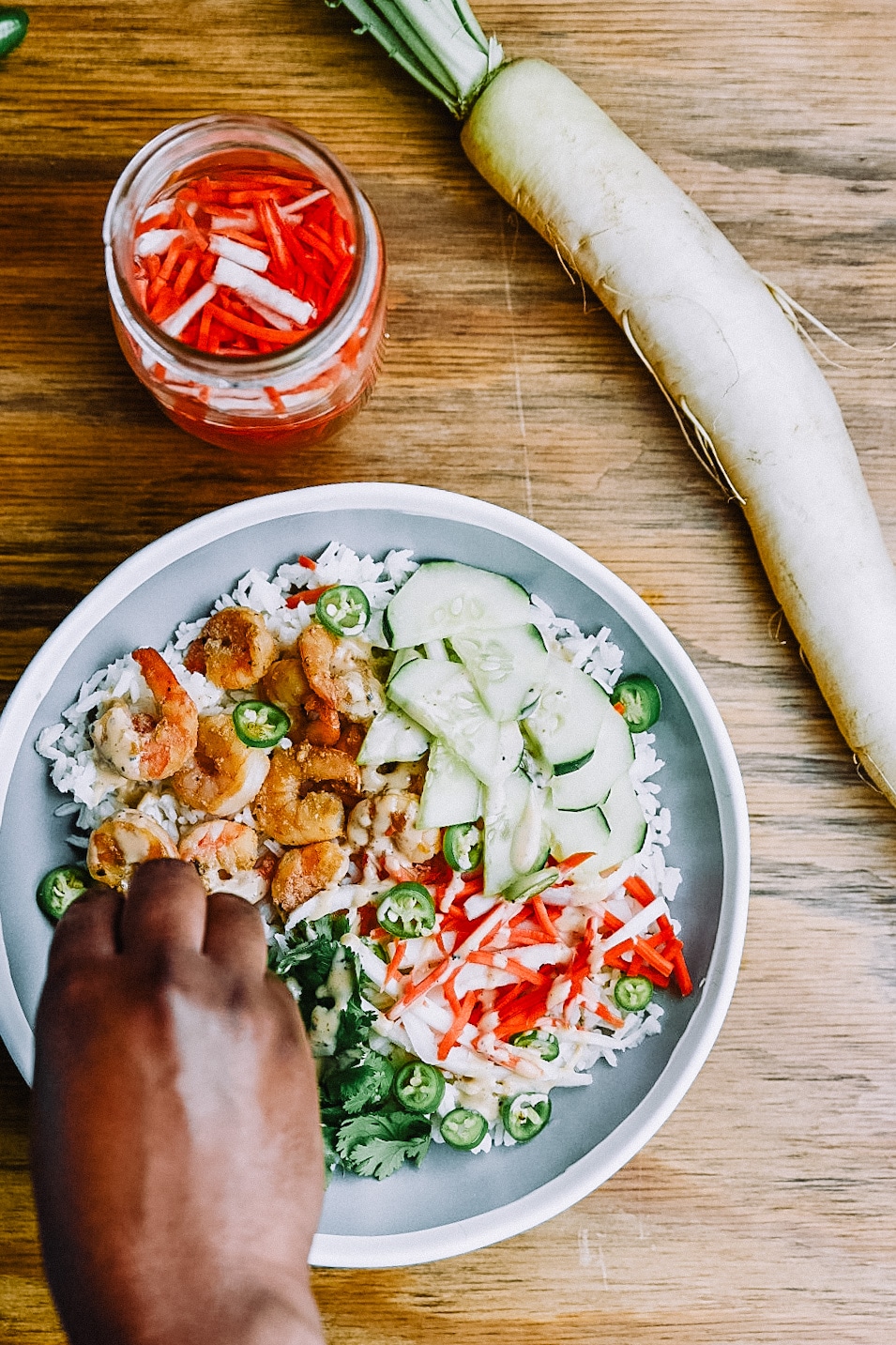 Shrimp Banh Mi Bowl made with Chipotle Ranch by Mash and Spread