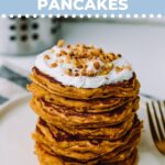 Easy oatmeal pancakes topped with yogurt and chopped nuts