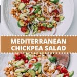 Bowl of Mediterranean Chickpea Salad on a white table