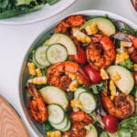 Bowl filled with Blackened Shrimp and Avocado Salad