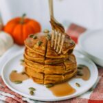 Stack of Easy Pumpkin Pancakes with a Fork