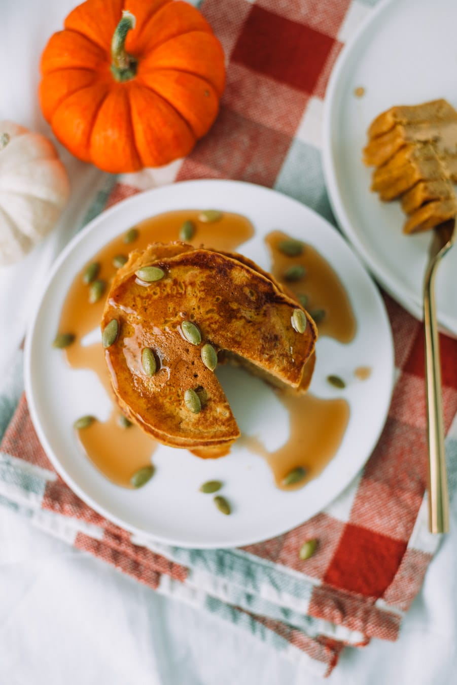 Stack of Easy Pumpkin Pancakes with a Fork