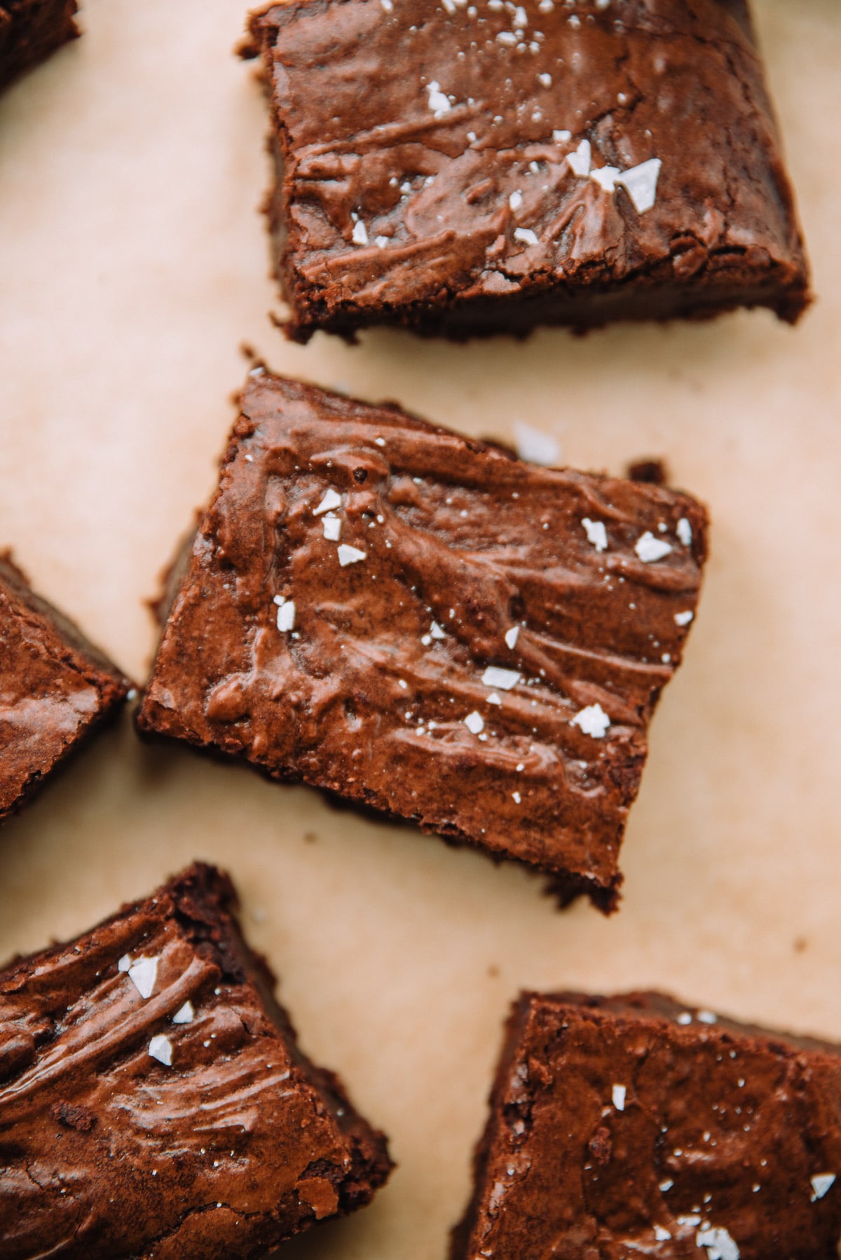 Chocolate Fudge Brownies sprinkled with sea salt flakes. 