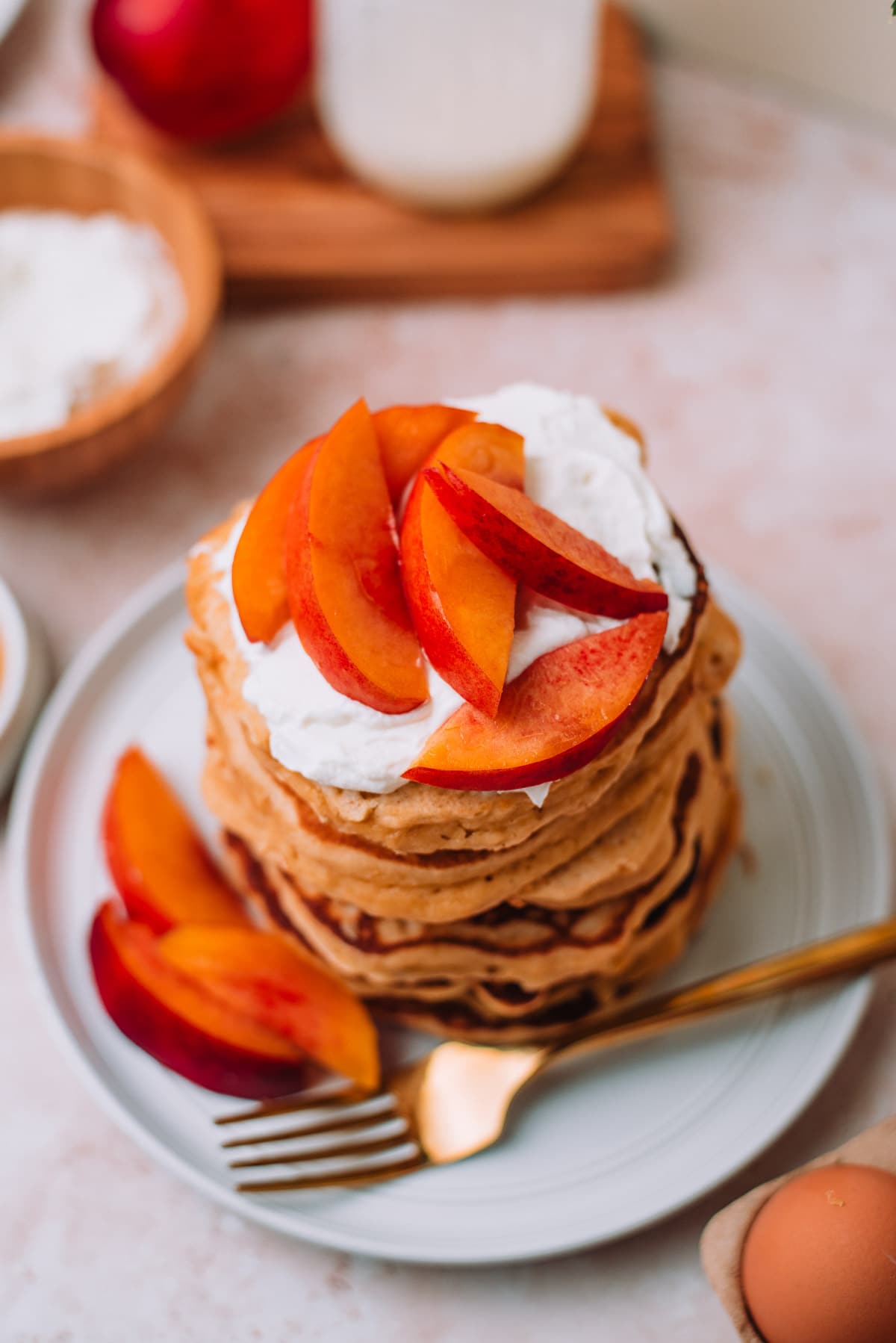 Whole Wheat Pancakes with Yogurt and Nectarines