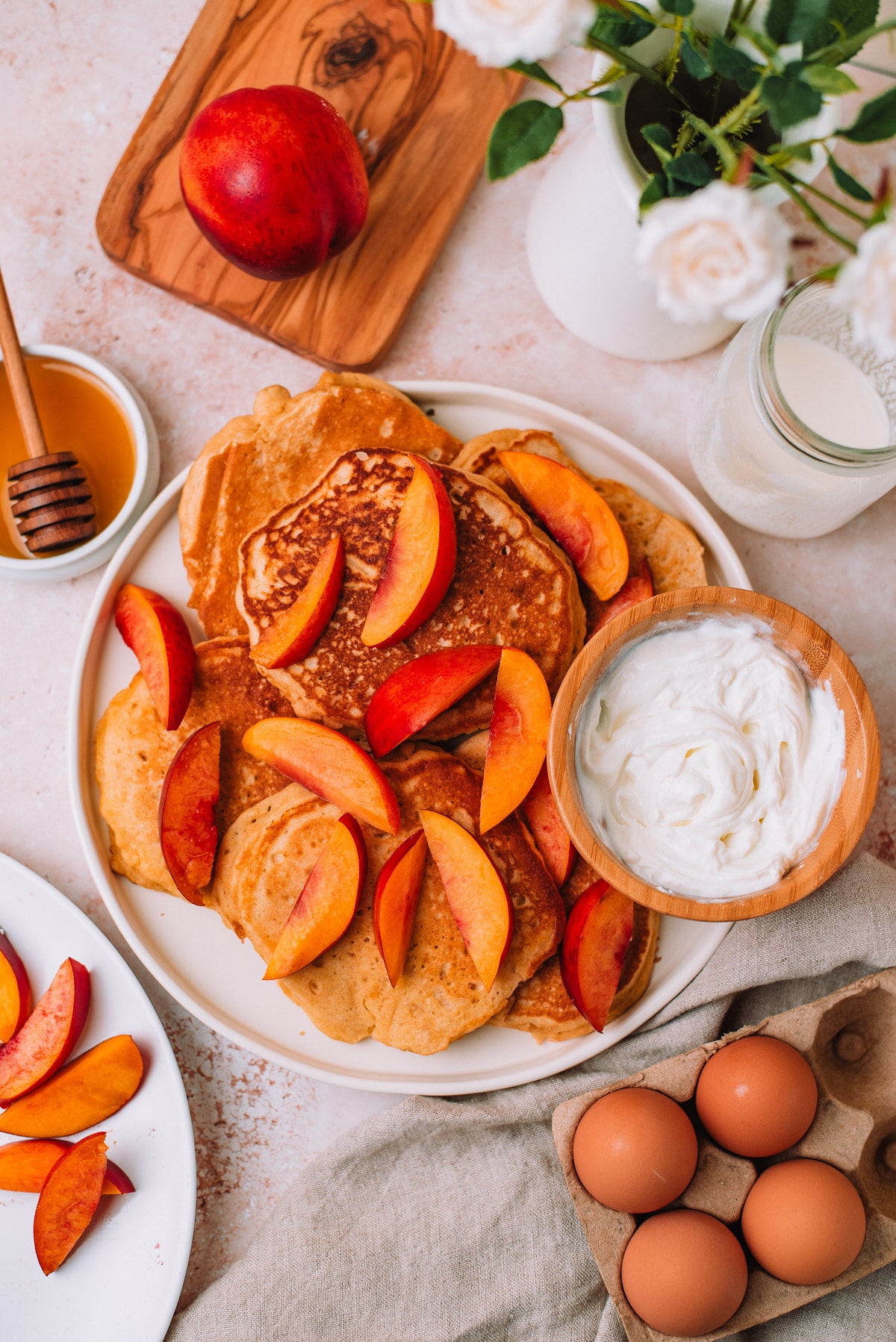 Whole Wheat Pancakes with Yogurt and Nectarines