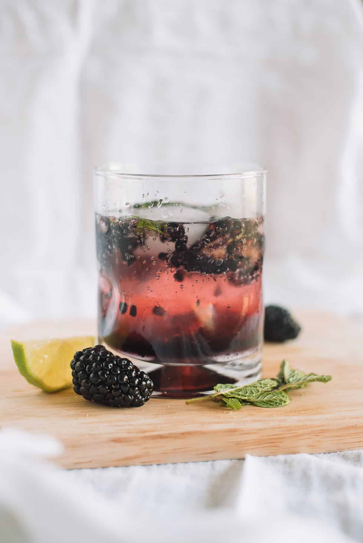 Blackberry Mint Mocktail in a drinking glass.